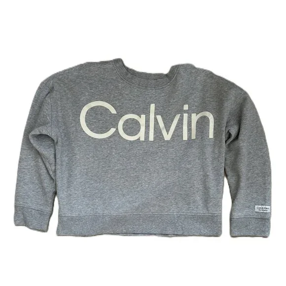 Calvin Klein Performance Logo Relaxed Cropped Sweatshirt Pearl Gray Large - Picture 4 of 7